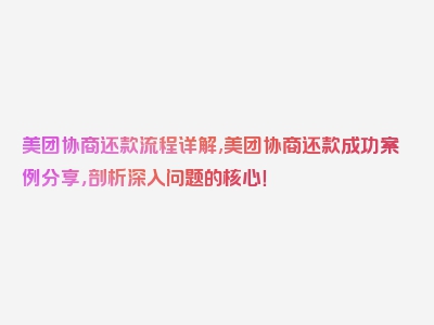 美团协商还款流程详解,美团协商还款成功案例分享，剖析深入问题的核心！