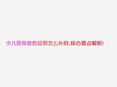 少儿医保缴费超期怎么补救，核心要点解析！