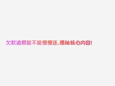欠款逾期能不能慢慢还，揭秘核心内容！