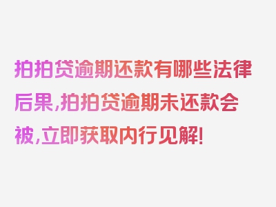 拍拍贷逾期还款有哪些法律后果,拍拍贷逾期未还款会被,立即获取内行见解！