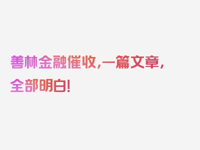 善林金融催收，一篇文章，全部明白！