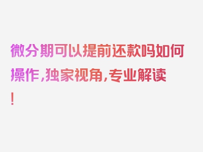 微分期可以提前还款吗如何操作，独家视角，专业解读！