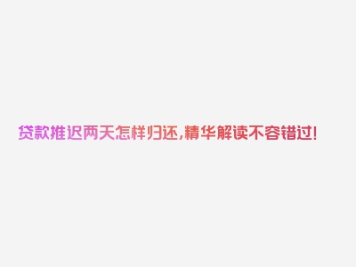 贷款推迟两天怎样归还，精华解读不容错过！