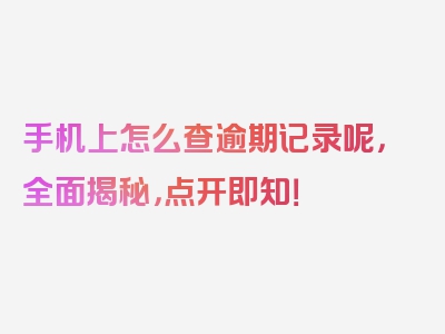 手机上怎么查逾期记录呢，全面揭秘，点开即知！