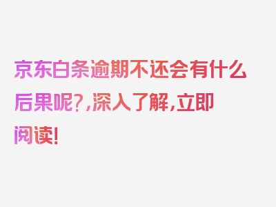 京东白条逾期不还会有什么后果呢?，深入了解，立即阅读！