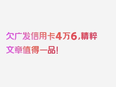 欠广发信用卡4万6，精粹文章值得一品！