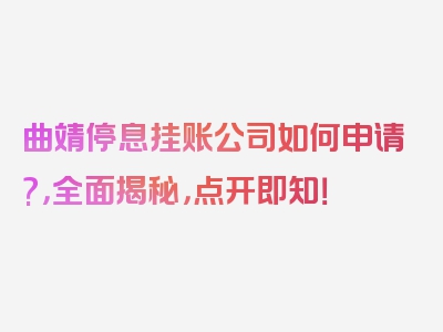 曲靖停息挂账公司如何申请?，全面揭秘，点开即知！