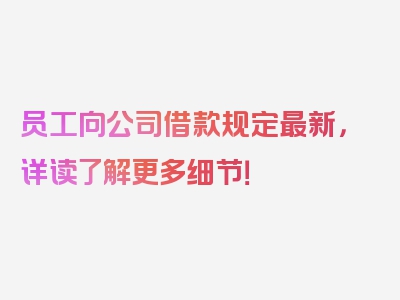 员工向公司借款规定最新，详读了解更多细节！