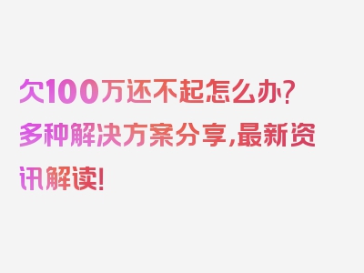 欠100万还不起怎么办?多种解决方案分享，最新资讯解读！