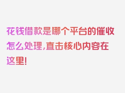 花钱借款是哪个平台的催收怎么处理，直击核心内容在这里！