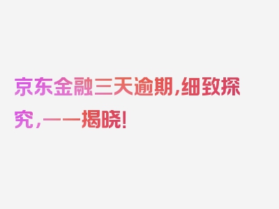 京东金融三天逾期，细致探究，一一揭晓！