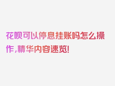 花呗可以停息挂账吗怎么操作，精华内容速览！