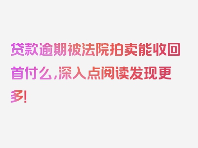 贷款逾期被法院拍卖能收回首付么，深入点阅读发现更多！
