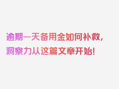 逾期一天备用金如何补救，洞察力从这篇文章开始！