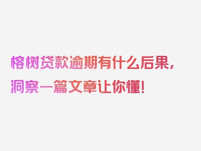 榕树贷款逾期有什么后果，洞察一篇文章让你懂！