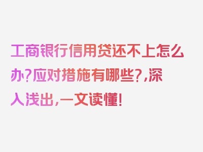 工商银行信用贷还不上怎么办?应对措施有哪些?，深入浅出，一文读懂！
