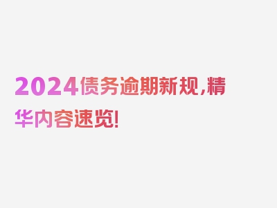 2024债务逾期新规，精华内容速览！