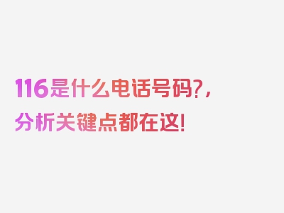 116是什么电话号码?，分析关键点都在这！