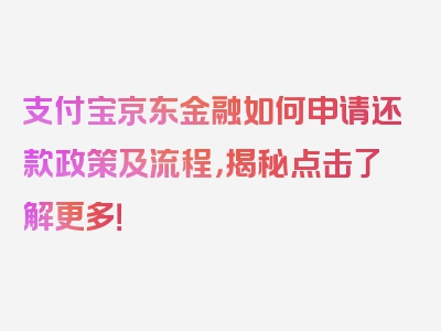 支付宝京东金融如何申请还款政策及流程，揭秘点击了解更多！