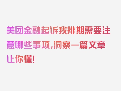 美团金融起诉我排期需要注意哪些事项，洞察一篇文章让你懂！