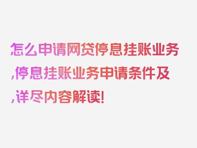 怎么申请网贷停息挂账业务,停息挂账业务申请条件及，详尽内容解读！