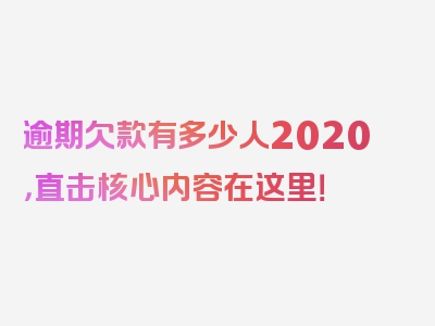逾期欠款有多少人2020，直击核心内容在这里！
