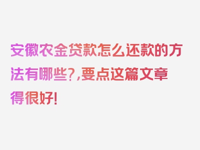安徽农金贷款怎么还款的方法有哪些?，要点这篇文章得很好！