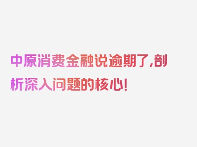 中原消费金融说逾期了，剖析深入问题的核心！