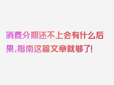 消费分期还不上会有什么后果，指南这篇文章就够了！
