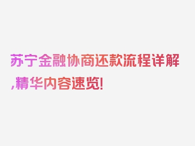 苏宁金融协商还款流程详解，精华内容速览！