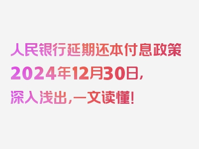 人民银行延期还本付息政策2024年12月30日，深入浅出，一文读懂！