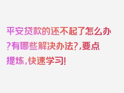 平安贷款的还不起了怎么办?有哪些解决办法?，要点提炼，快速学习！