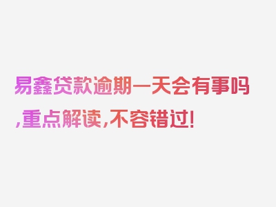 易鑫贷款逾期一天会有事吗，重点解读，不容错过！
