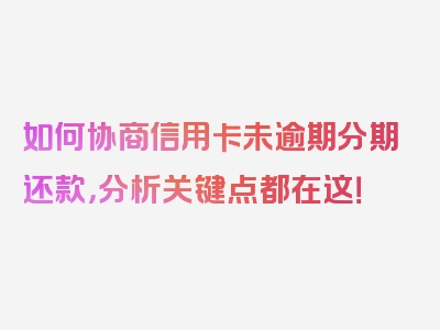 如何协商信用卡未逾期分期还款，分析关键点都在这！