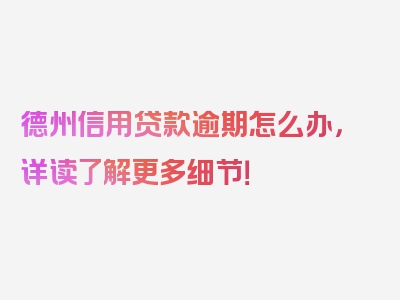 德州信用贷款逾期怎么办，详读了解更多细节！