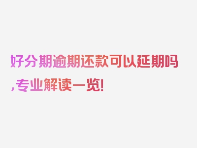 好分期逾期还款可以延期吗，专业解读一览！