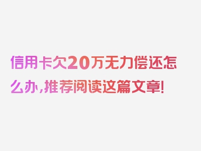 信用卡欠20万无力偿还怎么办，推荐阅读这篇文章！