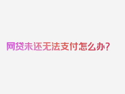 网贷未还无法支付怎么办？