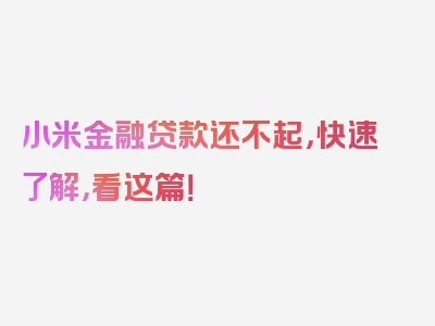小米金融贷款还不起，快速了解，看这篇！