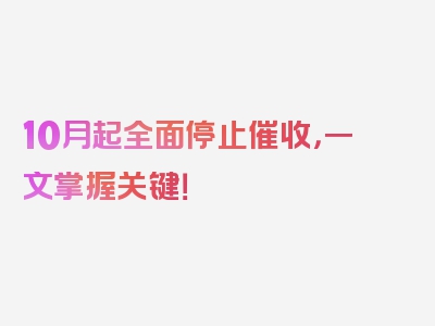 10月起全面停止催收，一文掌握关键！