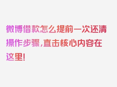 微博借款怎么提前一次还清操作步骤，直击核心内容在这里！