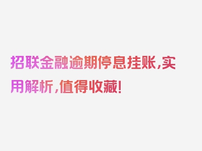 招联金融逾期停息挂账，实用解析，值得收藏！