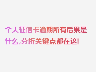 个人征信卡逾期所有后果是什么，分析关键点都在这！