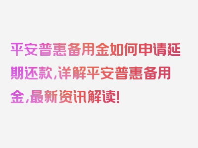 平安普惠备用金如何申请延期还款,详解平安普惠备用金，最新资讯解读！