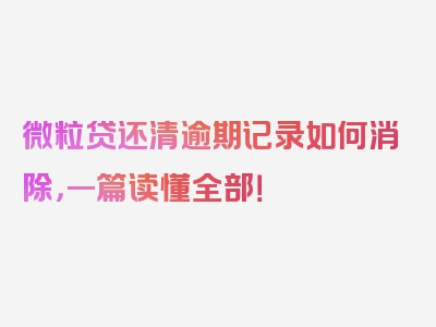 微粒贷还清逾期记录如何消除，一篇读懂全部！