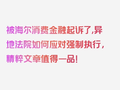被海尔消费金融起诉了,异地法院如何应对强制执行，精粹文章值得一品！