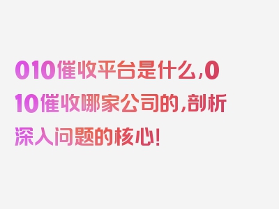 010催收平台是什么,010催收哪家公司的，剖析深入问题的核心！