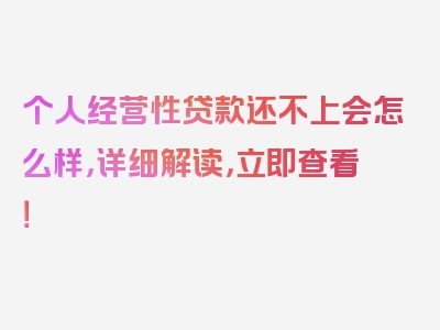 个人经营性贷款还不上会怎么样，详细解读，立即查看！
