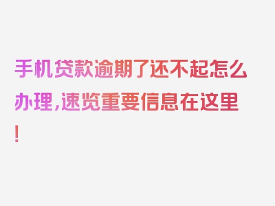 手机贷款逾期了还不起怎么办理，速览重要信息在这里！