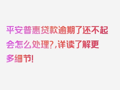 平安普惠贷款逾期了还不起会怎么处理?，详读了解更多细节！